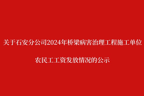 關于石安分公司2024年橋梁病害治理工程施工單位農民工工資發放情況的公示